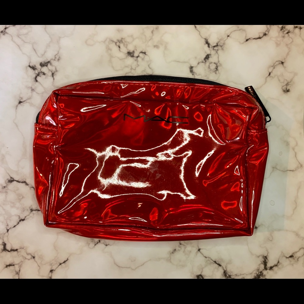 MAC Cosmetics Red Shinny Cosmetic Makeup Bag
